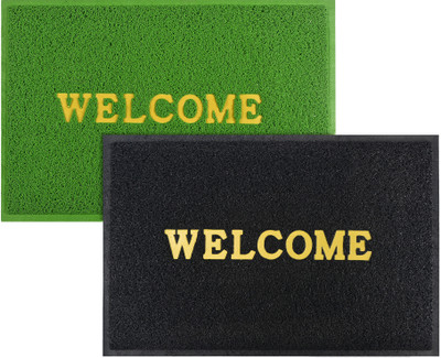 KUBER INDUSTRIES Rubber Door Mat(Green, Black, Large, Pack of 2)