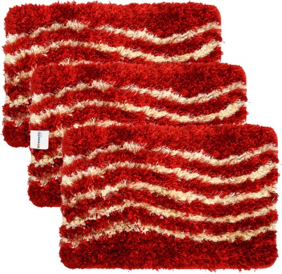 HOMESTIC Microfiber Door Mat(Red & Cream, Medium, Pack of 3)