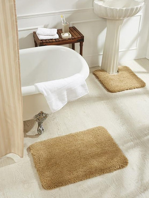 AtoZ Polyester Bathroom Mat(Camel, Pack of 2, Large)