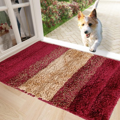 PARVIK Microfiber Door Mat(Red, Golden, Medium, Pack of 2)