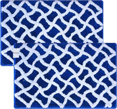 HOMESTIC Microfiber Door Mat(Blue, Medium, Pack of 2)
