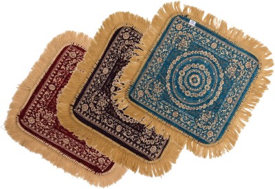 Heart Home Velvet Prayer Mat(Maroon, Brown, Light Blue, Medium, Pack of 3)