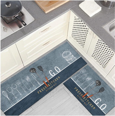 SOKT Velvet Kitchen Mat(Grey, Pack of 2, Large)