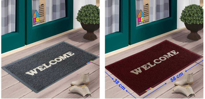 AMRO HOME NEEDS PVC (Polyvinyl Chloride) Floor Mat(GREY & BROWN, Medium, Pack of 2)