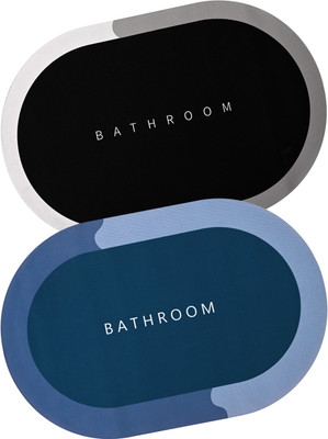 Cortina Rubber Bathroom Mat(Blue, Black, Pack of 2, Medium)
