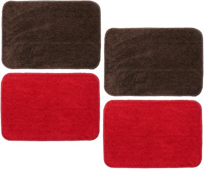 Urban Utopia Microfiber Bathroom Mat(Brown & Red, Large, Pack of 4)