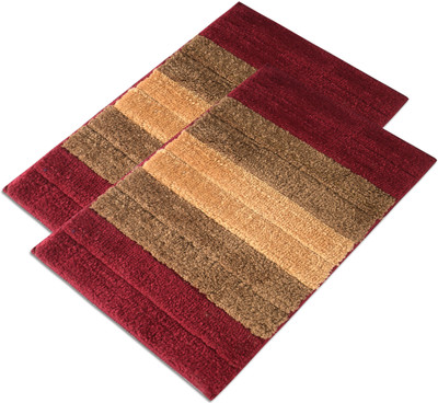 KUBER INDUSTRIES Microfiber Door Mat(Maroon, Brown, Free, Pack of 2)