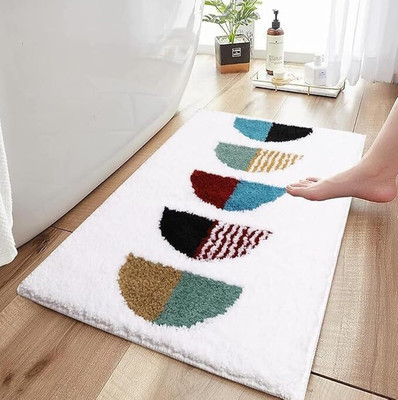 Kavya Creation Microfiber Bathroom Mat(White, Medium)