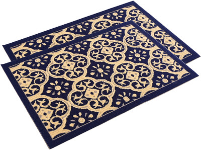 KUBER INDUSTRIES Wool Door Mat(Blue, Medium, Pack of 2)