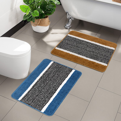 KUBER INDUSTRIES Microfiber Door Mat(Gold, Blue, Medium, Pack of 2)