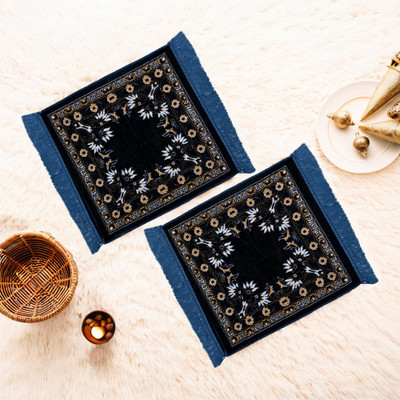 KUBER INDUSTRIES Velvet Prayer Mat(Blue, Medium, Pack of 2)