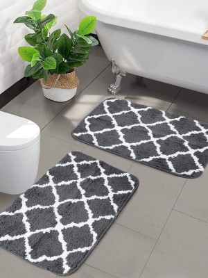 Saral Home Cotton Bathroom Mat(Grey, Large, Pack of 2)