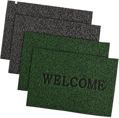 HOMESTIC Rubber Door Mat(Grey, Green, Large, Pack of 4)