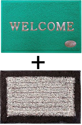 VSTUCART PVC (Polyvinyl Chloride), Microfiber Door Mat(Green & Brown, Medium, Pack of 2)