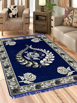 Linen Basics Velvet Floor Mat(Blue, Large)