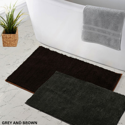 THREADWEAVE Microfiber Door & Floor Mat(brown+GREY, Pack of 2, Medium)