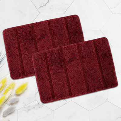 KUBER INDUSTRIES Microfiber Door Mat(Maroon, Large, Pack of 2)