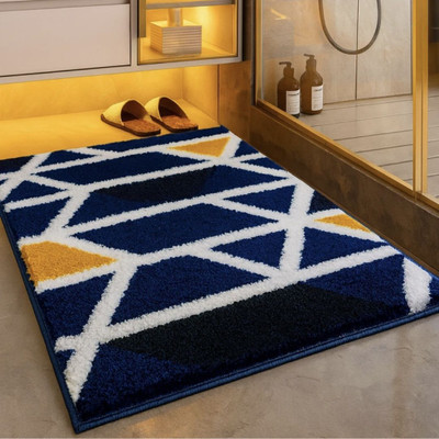 HRB Microfiber Floor Mat(Blue, Yellow, White, Medium)