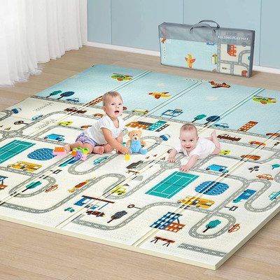 Green Home Cotton Baby Play Mat(Light Blue, Extra Large)
