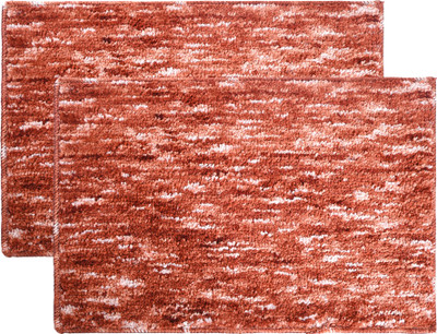 KUBER INDUSTRIES Microfiber Floor Mat(Orange, Medium, Pack of 2)