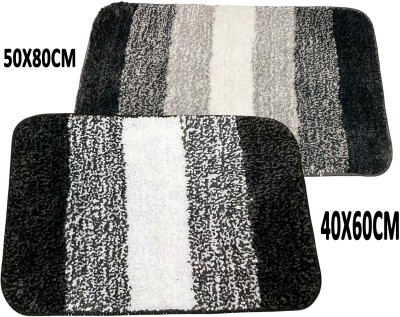Slayy with Style Microfiber, PP (Polypropylene) Door Mat(Black Stripe, Large, Pack of 2)