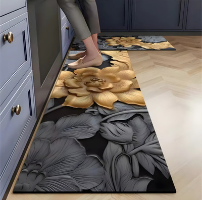 SUPASERA EIEVATE YOUR KITCHEN Rubber Floor Mat(Black ROSE, Pack of 2, Large)