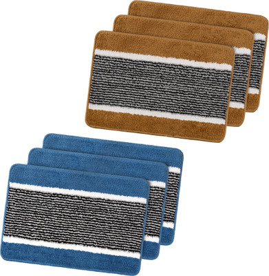 KUBER INDUSTRIES Microfiber Door Mat(Gold, Blue, Medium, Pack of 6)