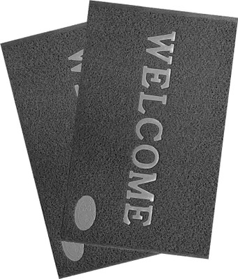 Sk global PVC (Polyvinyl Chloride) Door & Floor Mat(Grey, Pack of 2, Medium)