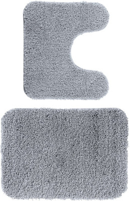AtoZ Polyester Bathroom Mat(Grey, Pack of 2, Large)