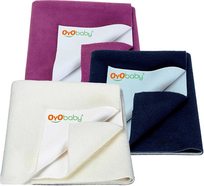 Oyo Baby Cotton Baby Bed Protecting Mat(Dark Sea Blue, Ivory, Rani Pink, Pack of 3, Small)