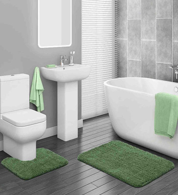 AtoZ Polyester Bathroom Mat(Green, Pack of 2, Large)