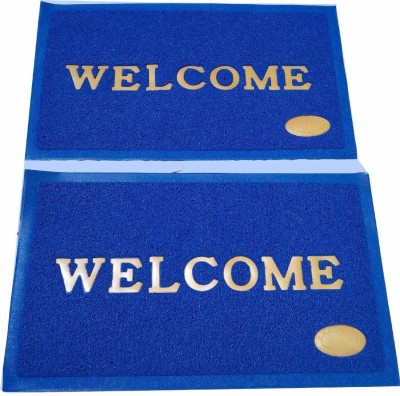 Pranavi Collection Microfiber Door Mat(Blue, Medium, Pack of 2)