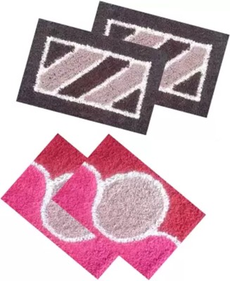 KALYAN GLOBAL Cotton Door Mat(Pink&Brown, Small, Pack of 4)