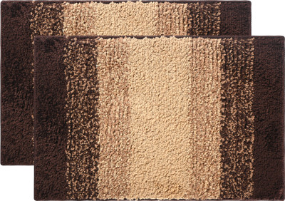 KUBER INDUSTRIES Microfiber Floor Mat(Brown, Cream, Medium, Pack of 2)