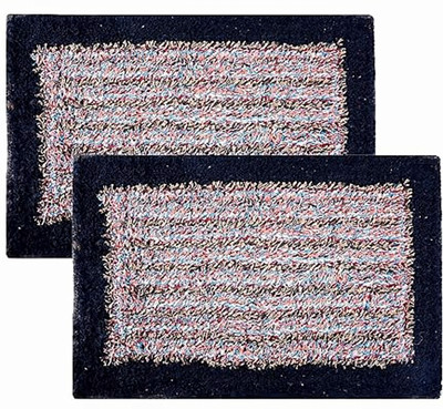 VSTUCART Microfiber Door Mat(Blue, Medium, Pack of 2)
