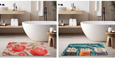 LOOM LEGACY Rubber Bathroom Mat(Multicolor, Medium, Pack of 2)