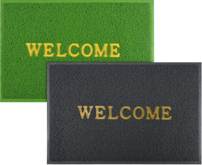 KUBER INDUSTRIES Rubber Door Mat(Green, Grey, Large, Pack of 2)