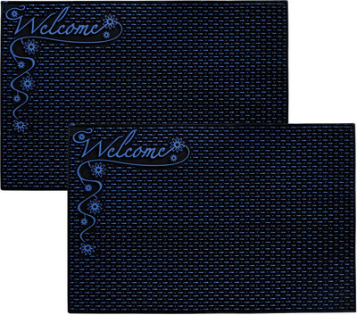 HOMESTIC by Kuber Industries Rubber Door Mat(Black & Blue, Medium, Pack of 2)