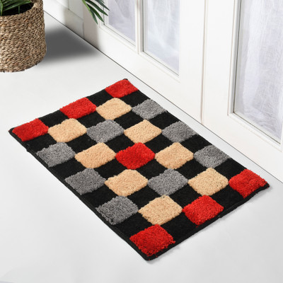 VIKCLIQUE Microfiber Door Mat(Doormat140OrangeGreyBlack, Large)