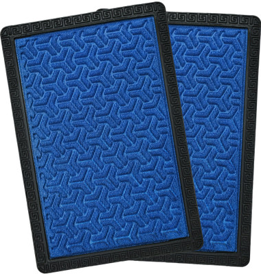YELLOW WEAVES Rubber Door Mat(Blue, Medium, Pack of 2)
