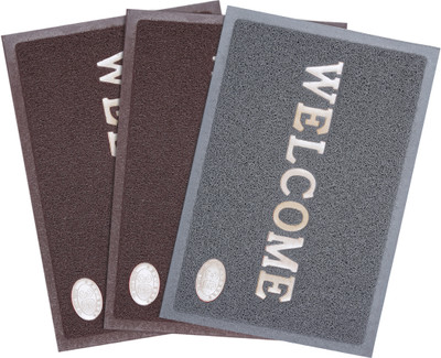 RRcrafts Polyester Door Mat(Brown,Grey, Medium, Pack of 3)