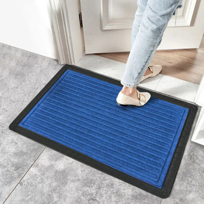 YELLOW WEAVES Rubber Door Mat(Striped Blue, Medium, Pack of 2)