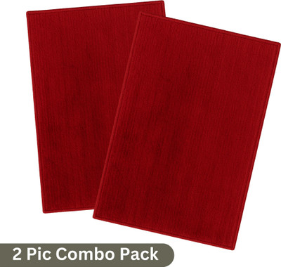 Snug Step Microfiber Door Mat(Red, Medium, Pack of 2)