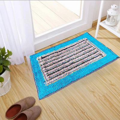 VSTUCART Cotton Door Mat(Light Blue, Large)