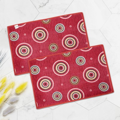 HOMESTIC Polyester Bathroom Mat(Red, Free, Pack of 2)