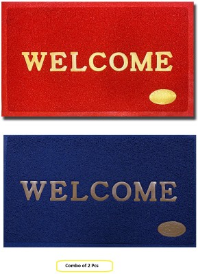 A CUBE LUXURY SOLUTIONS Rubber, PVC (Polyvinyl Chloride) Door Mat(Blue, Red, Medium, Pack of 2)