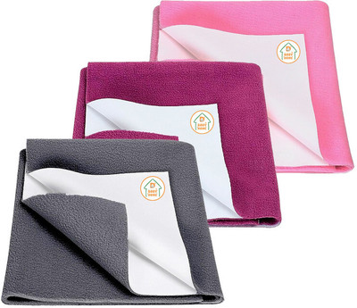 D BABY HOME Cotton Baby Bed Protecting Mat(Grey + Rani Pink + Pink, Pack of 3, Small)