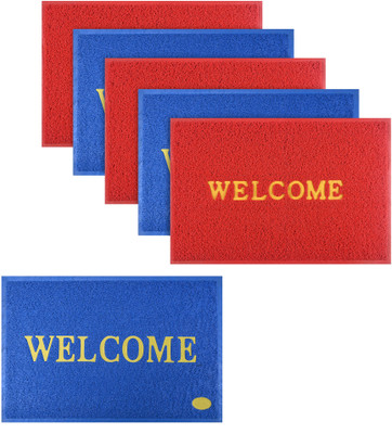 KUBER INDUSTRIES Rubber Door Mat(Red, Blue, Large, Pack of 6)