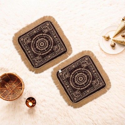 HOMESTIC Velvet Prayer Mat(Gold, Brown, Medium, Pack of 2)