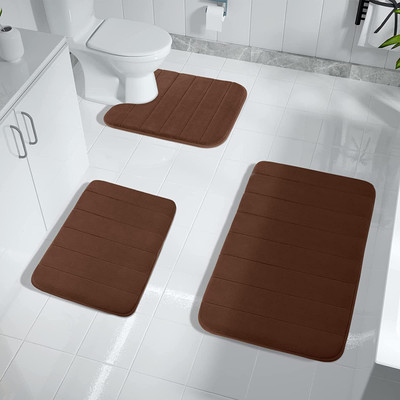 Buganda Microfiber Bathroom Mat(Brown, Medium, Pack of 3)